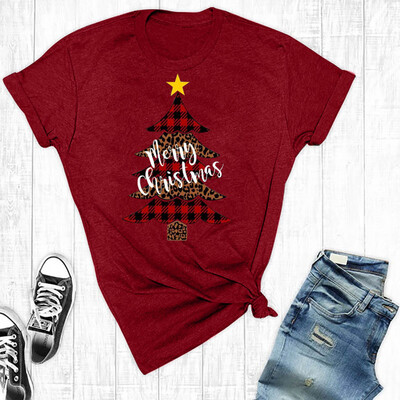 

Tailored Womens Christmas Letter Printed Round Neck Short Sleeve T-shirts Tops Blouse
