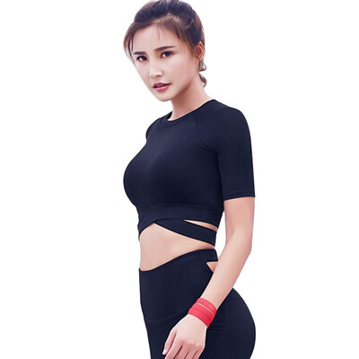 

Summer Tops Women O Neck Bandage Cross T Shirts Korean Female Slim Casual Crop Tops Women Solid T Shirt
