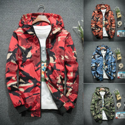 

Stylish Men Camou Hoodie Jacket Zipper Coat Windbreaker Sport Outwear Tops