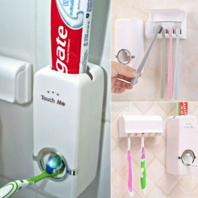 

Auto Automatic Toothpaste Squeezer Dispenser 5 Toothbrush Holder Set Bashroom