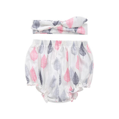 

2pcs Toddler Baby Girls Summer PP Shorts Leaf Print Bloomers Pants Headband