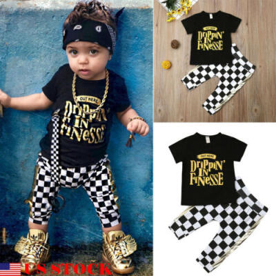 

US 2PCS Fashion Infant Toddler Kids Baby Boy Shirt TopPlaid Pant cotton clothes