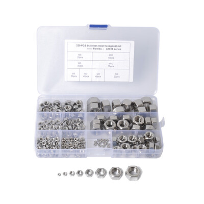 

220PCSSet M2-M12 Nylon Lock Nuts Fastener Metric Thread Stainless Steel Self-locking Hex Locknut Kit