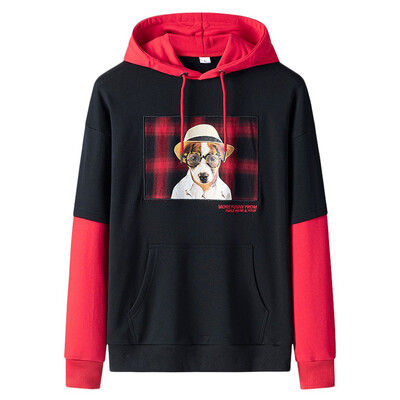 

Toponeto Mens New Fashion Autumn Winter Hooded Long Sleeved Stitching Color Tops