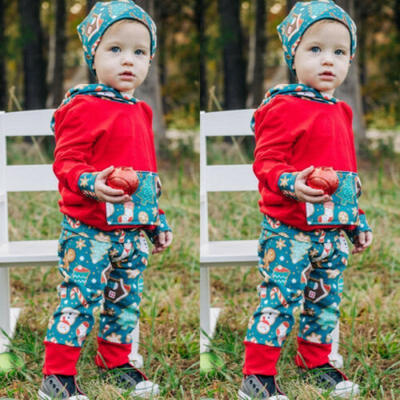 

Newborn Toddler Baby Boy Xmas Clothes Hooded Tops Long Pants Trouser Outfits Set