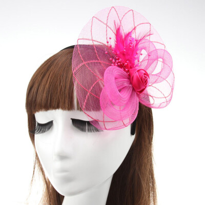 

Women Feather Headwear Fascinator Hair Clip Mesh Wedding Birdcage Hat Part