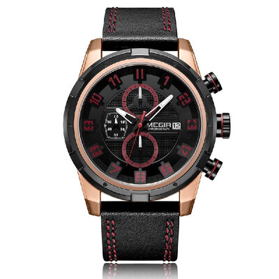 

MEGIR 2082G Men Watch Quartz Sport Watch Luminous Hour Minute Second Calendar Display Versatile Daily Waterproof Fashion Casual PU