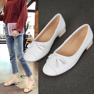 

The first layer of leather small single shoes female summer new Korean version of the bow leather