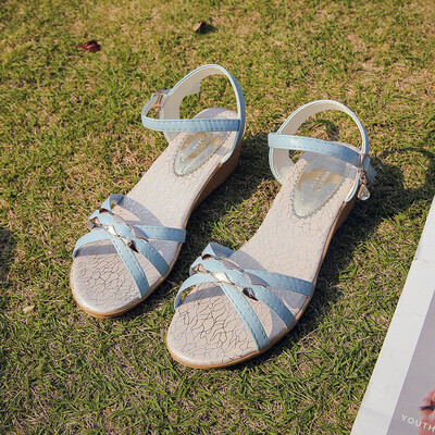 

Womens Sandals Summer Korean Mid-heel Wedge Buckle Womens Shoes Open-toed Student Beach Shoes Tide