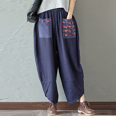 

Tailored Women Retro Wide Leg Harem Pants Cotton Linen Baggy Long Trousers Pants