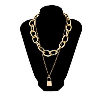 

Punk Layered Lock Pendant Necklace For Women Gold Color Metal Statement Padlock Choker Necklace Femme Jewelry