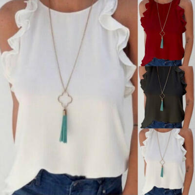 

Women Boho Tank Top Sleeveless Loose Tops Solid Tee Beach Casual Shirt Blouse US