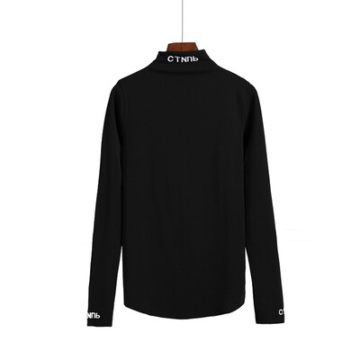 

Autumn Slim Long-sleeved T-shirt Ladies Thin Bottoming Tee Novel Letter Embroidery Clothes Top