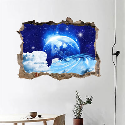 

〖Follure〗3D Broken Wall Starry Wall Stickers With Planets Stars Sky Removable Wall Mural