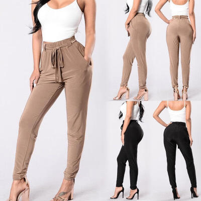 

Women Casual Loose Skinny Drawstring Pants Ladies High Waist Stretch Pencil Trousers