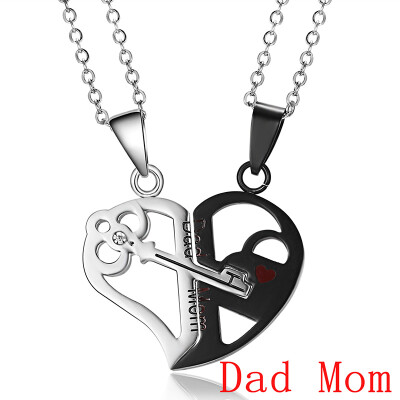 

Couple Necklace Broken Heart 2 pcs Key Locket Dad Mom Love you Pendant Necklace Double Color Friends Family Lovers Jewelry Gift