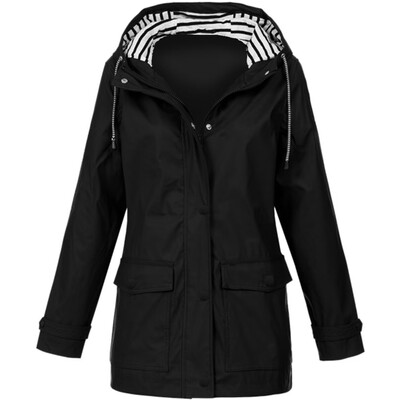 

Roseonmyhand Women Solid Rain Jacket Outdoor Plus Waterproof Hooded Raincoat Windproof