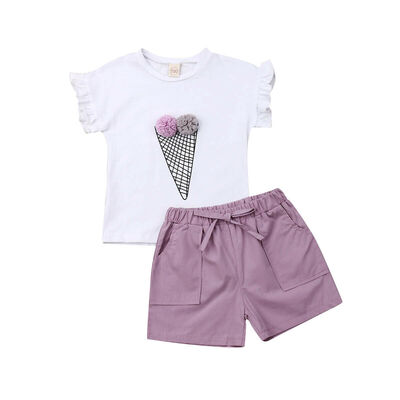 

Toddler Baby Girl Clothes Ice Cream T-shirt TopsShorts Pants 2PCS Outfit Summer