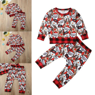 

2PCS Toddler Kids Baby Boys Xmas Santa Outfits Clothes Sweater TopsPants Set