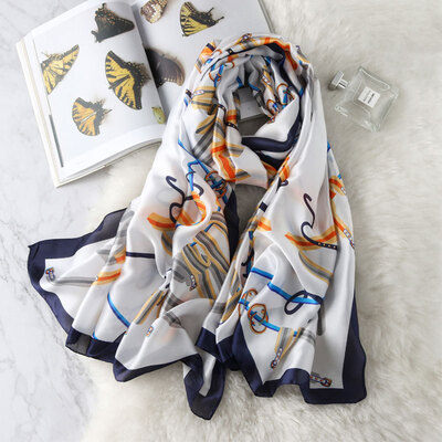 

2019 spring new silk scarf simulation silk scarf female seaside vacation beach towel air conditioning room shawl sunscreen