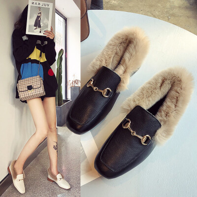 

The first layer of leather fur shoes womens new wear low-heeled fashion wild Korean flat-bottomed