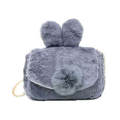 

Cute Women Solid Color Plush Ball Rabbit Shoulder Bag Chain Crossbody Coin Pouch