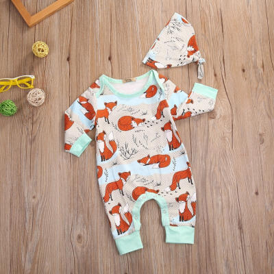 

0-18M Toddler Baby Boy Girl Outfit Romper TopsHat 2Pcs Fox Pattern Clothes Set