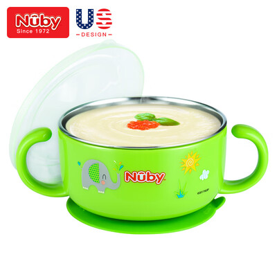 

Nuby childrens tableware baby stainless steel suction cup bowl baby anti-fall training eating bowl double handle separable suction cup 320ml