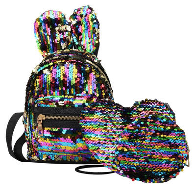 

3pcsset Women Rabbit Ear Sequin Backpacks School Girl Travel Shoulder Bags