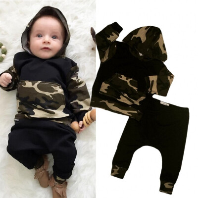 

Casual Toddler Baby Kids Boy Camouflage Hooded Tops Pants 2Pcs Outfits Set Clothes