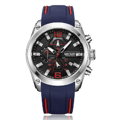 

MEGIR 2063 Multifunctional Luminous Chronograph 3ATM Waterproof Men Sports Watch with Silicone Strap Calendar Day Date