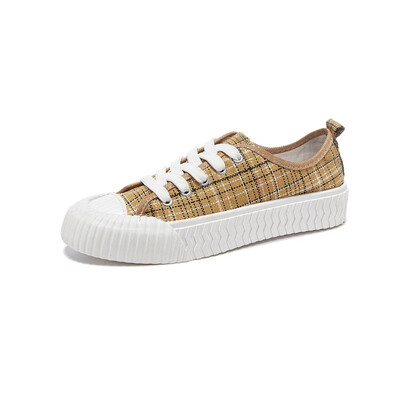 

Harajuku student soft sister Korean fashion Joker Plaid canvas shoes womens shoes flat shoes in summer