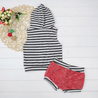 

Newborn Baby Girl Boy Stripe Top Hooded T-shirtPants Shorts Set Outfits Clothes