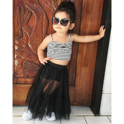 

Newborn Kids Baby Girl Stripes Sleeveless Crop Tops Shorts Skirt Outfits Clothes