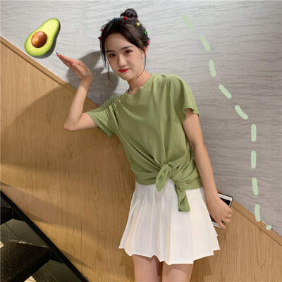 

Womens Tee Summer Short Sleeve Korean Style Solid Color Bowknot T-Shirt Weekend Casual Ladies Tshirt