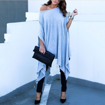 

Womens Loosen Batwing Sleeve One Shoulder Blouse Irregular Hem Tops T-Shirts