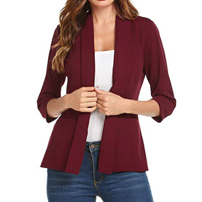 

Roseonmyhand Women Mini Suit Casual 34 Sleeve Open Front Work Office Blazer Jacket Cardigan