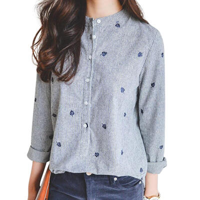 

Women Stripe Fashion Casual Shirt Long Sleeve Autumn Slim Fit Blouse Tops