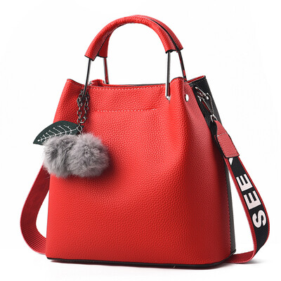 

Bucket Bag Female Autumn&Winter Letter Broadband Single Shoulder Bag Soft Leather Large Capacity Korean Simple Handbag Moistur