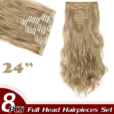 

Full Head Clip Synthetic in Hair Extensions 8 Piece 18 Clips Hairpiece Long Wave Curly Straight for Women