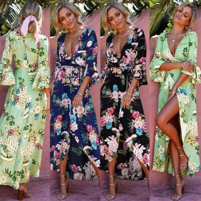 

Women Summer Boho Long Maxi Dress Evening Cocktail Party Beach Dresses Sundress