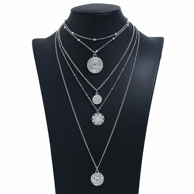 

Multilayer Crystal Cross Necklace Ladies Retro Shell Choker Necklace Round Pendant Necklaces For Women Party Jewelry Accessories
