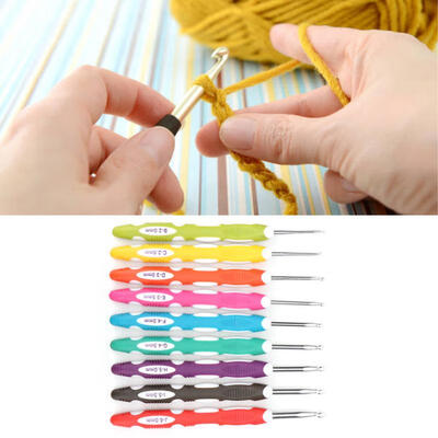 

Greensen 9Pcs Plastic Colorful Handle Crochet Hook Knit Needle Set Knitting Tool Accessories