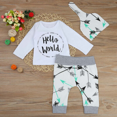 

Newborn Infant Baby Boy Letter T shirt TopsArrow PantsHat Outfits Clothes Set