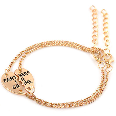 

Fashion Simple Partners in Crime Letter Lettering Good Friend Couple Heart Shaped Stitching Bracelet Unisex Hot Gift
