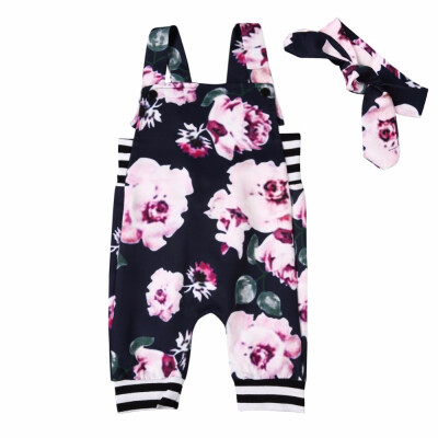 

Summer Print Sling Baby Girls Jumpsuit Rompers Sleeveless Cotton Newborn Infant Romper Clothing Kids Baby Costume Headband