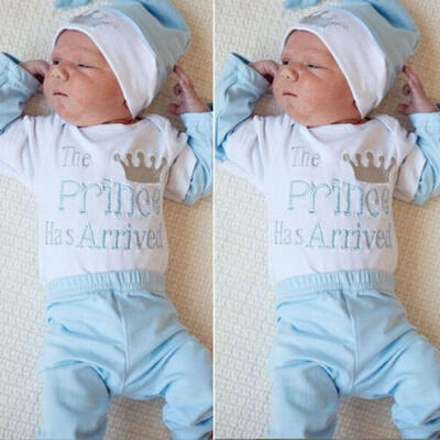 

US Newborn Infant Baby Boy Girl Clothes Romper Top Pants Hat Autumn Outfit 0-18M