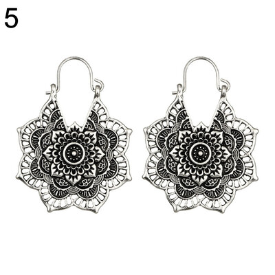 

Women Vintage Jewelry Hollow Heart Lotus Geometry Circle Round Hoop Earrings