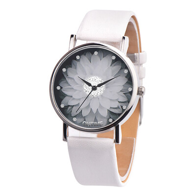 

Hot Sale Brand Simple Trend Women Watches Elegant Lotus Print Rhinestone Watch Leather Strap Ladies Quartz Wristwatches Clock 50