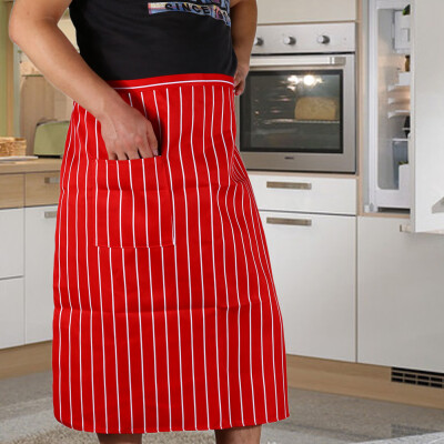 

Polyester Cooking Plaid Stripe Half Apron with 1 Pockets Kitchen Accessory